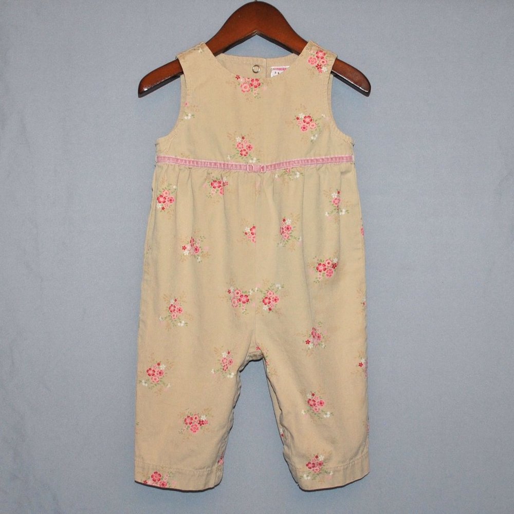 Vintage Gymboree Baby Overalls Size 3-6 Months Khaki Floral Print Overalls Y2K